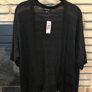 Black Short Sleeve Shadow Stripe Open Cardigan